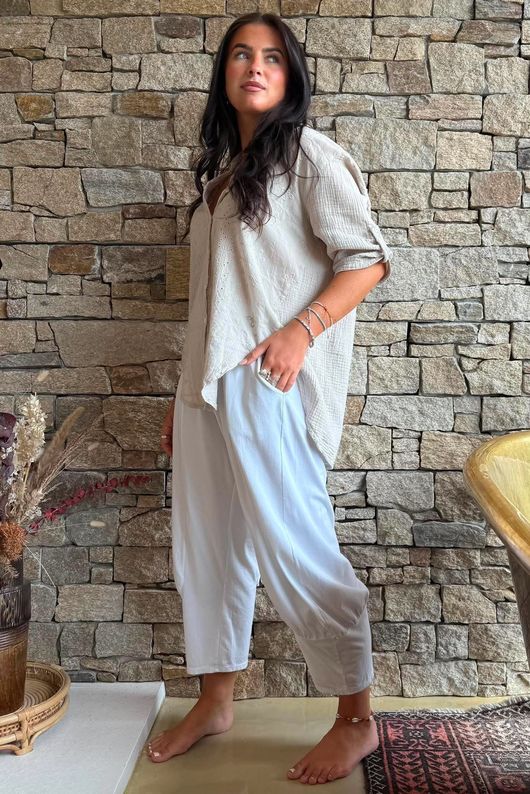 Pia Pillow Cotton Embroidered Tile Classic Shirt Stone